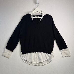 Brochu Walker The Looker Layered V-Neck sweater in Black Onyx, Szie Medium